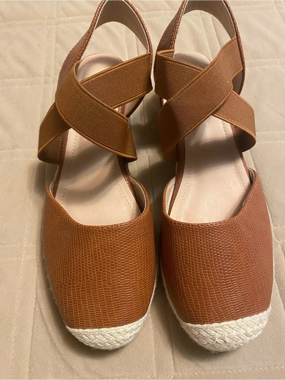 Amazon Brown Tan Espadrille Wedge Sandals with Cross Straps